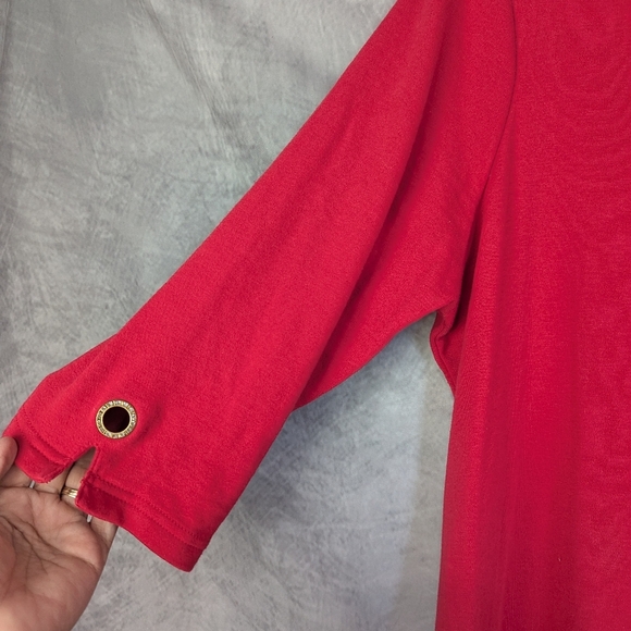 Quacker Factory 1X Rhinestone Studded Grommets Red Blouse - Picture 3 of 11